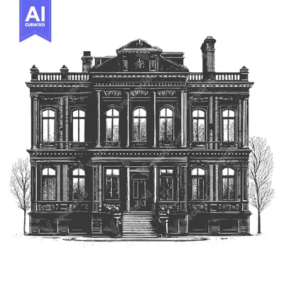 Aset premium populer: Elegant Victorian Mansion Architectural Drawing Illustration