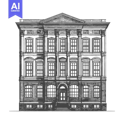 Aset premium populer: Classic Building Facade Architectural Drawing Illustration