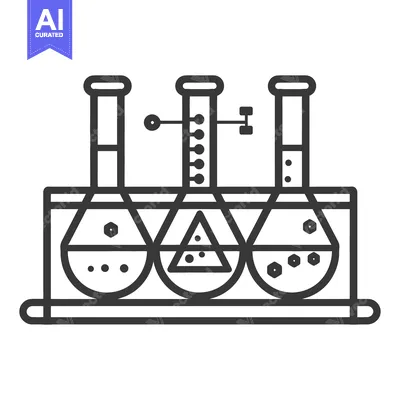 Aset desain premium: Illustration featuring three laboratory flasks with various internal c