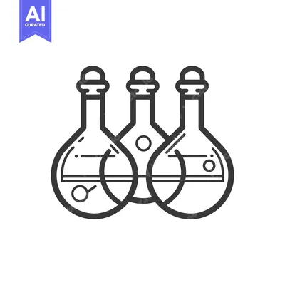 Aset desain premium: Three laboratory flasks containing liquid substances are illustrated s