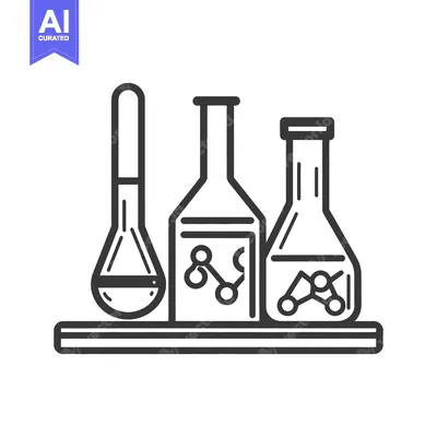 Aset premium populer: Three flasks containing molecules sit on a laboratory shelf