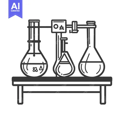 Popular premium asset: Laboratory equipment illustration displaying three flasks on a table t
