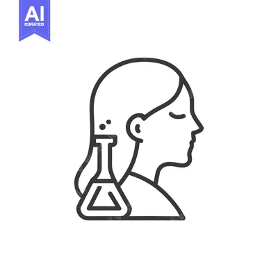 Aset desain premium: Minimalist Icon: Woman's Profile Merged with Laboratory Flask, Science
