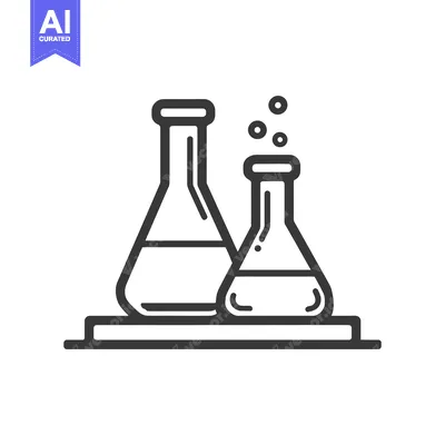 Aset desain premium: Minimalist Chemistry Icon: Two Flasks with Bubbles on Platform, Black