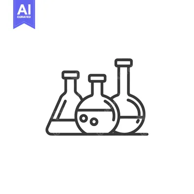 Aset desain premium: Minimalist Line Art: Three Laboratory Flasks with Liquid