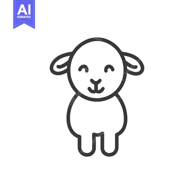 Aset premium populer: A simplistic line drawing of a smiling sheep icon