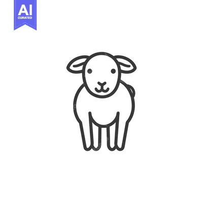 Aset desain premium: A minimalist line drawing of a cute lamb standing upright