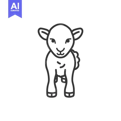 Aset premium populer: An illustrated outline depicting a simple lamb standing upright lookin