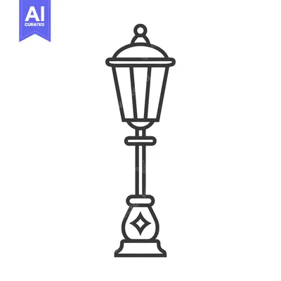 Premium design asset: A tall decorative street lamp depicted in simple black lines