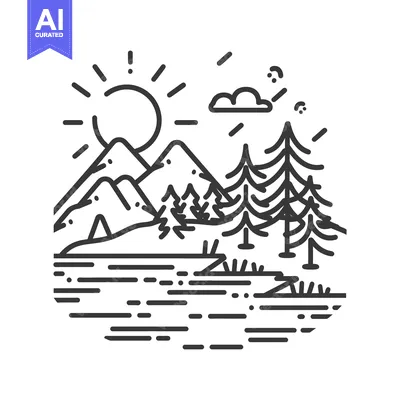 Aset premium populer: Simple black and white illustration depicting a natural outdoor landsc