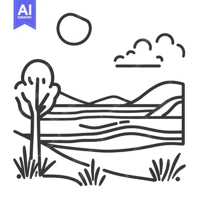 Aset premium populer: Simple black and white illustration of a natural landscape scene