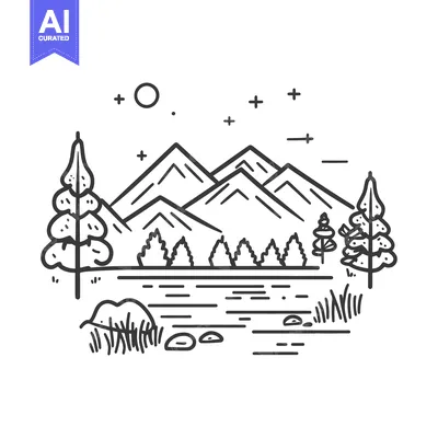 Popular premium asset: An illustration depicting a lake scene with mountains and trees
