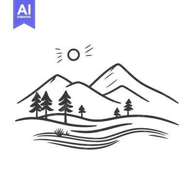 Popular premium asset: Simple hand drawn landscape illustration of mountains and pine trees