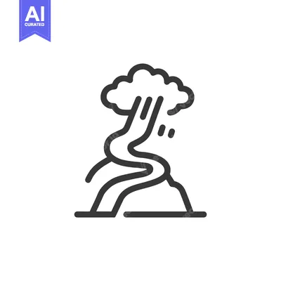 Aset premium populer: Minimalist Icon of Mountain River Flowing from Rain Cloud