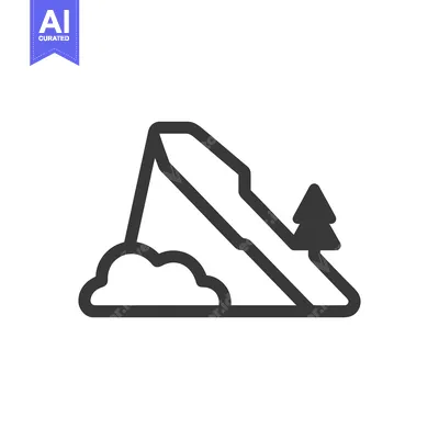 Premium design asset: Minimalist Mountain Icon with Tree and Cloud, Bold Outline Design