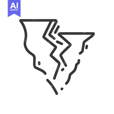Premium design asset: Fractured Landmass Icon: Bold Line Art Depicting Geological Fault and