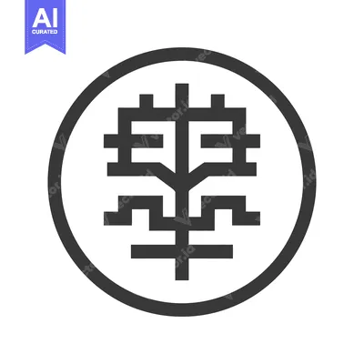 Aset premium populer: Geometric Tree Icon in Circle, Minimalist Design, Dark Gray on White