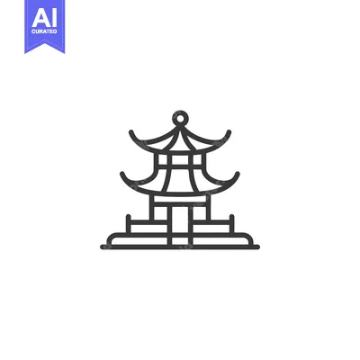 Aset desain premium: Minimalist Pagoda Icon: Simple Line Art of Traditional Asian Architect