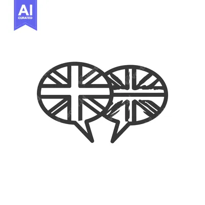 Aset desain premium: United Kingdom Flags in Speech Bubbles, Communication Icon, Black and