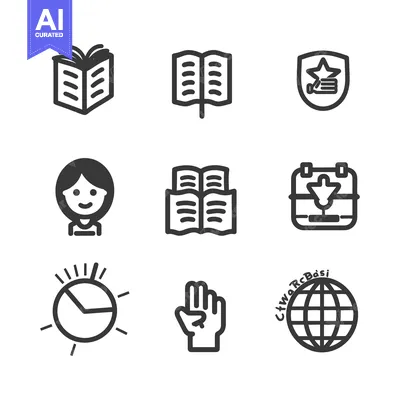 Aset desain premium: Various vector icons of books time and a global symbol