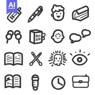 Aset desain premium: A collection of assorted black line drawings illustrating several item
