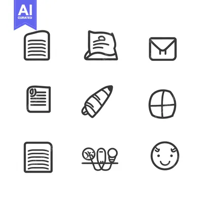 Popular premium asset: Various Simple Black Icons Depicting Office Supplies and Symbols