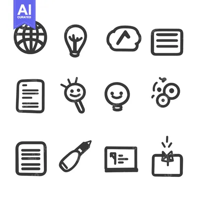 Aset desain premium: Assorted monochrome icons representing various concepts and ideas