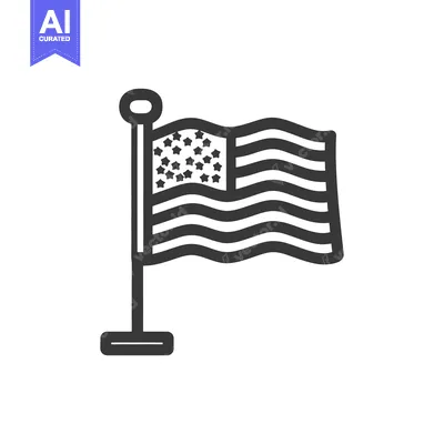 Bold American Flag Icon: Striking Monochrome Design on White Backgroun