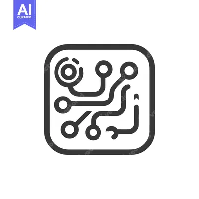 Aset premium populer: Minimalist Circuit Board Icon with Rounded Square Frame, Dark Gray on