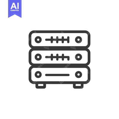 Server Stack Icon: Data Center Equipment, Minimalist Line Art