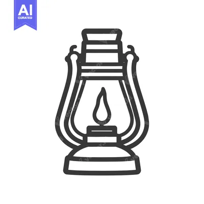 Premium design asset: A simple line drawing of a lit antique oil lamp