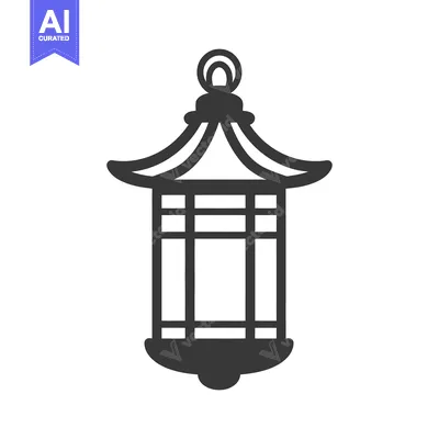 Premium design asset: An illustrative graphic of a stylized Asian lantern in monochrome