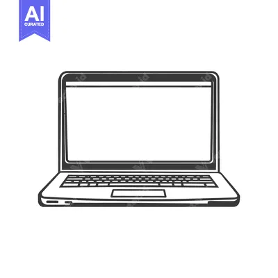 Aset desain premium: A monochrome illustration of a modern portable computer on white backg