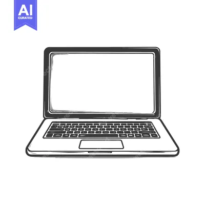 Aset desain premium: A detailed black and white illustration of a laptop computer