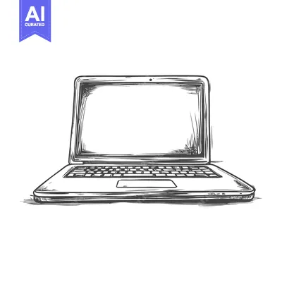 Aset desain premium: An artistic monochrome illustration of a modern portable computer devi