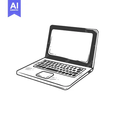 Popular premium asset: A sketched open laptop computer illustration on a white background