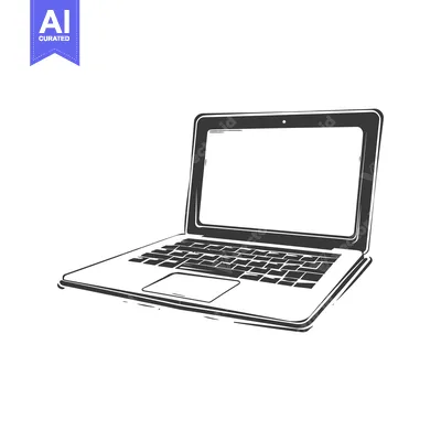 Aset desain premium: A grayscale vector illustration of a portable computer on white backgr
