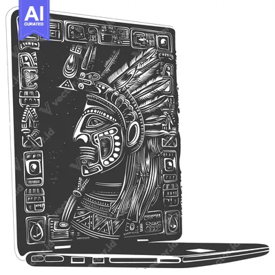 Aset desain premium: Laptop Screen Displaying Indigenous Person with Headdress