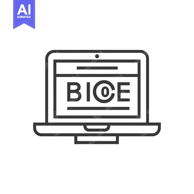 Aset desain premium: Laptop Screen Displaying the Word "BICE" with an "@" Symbol Inside the