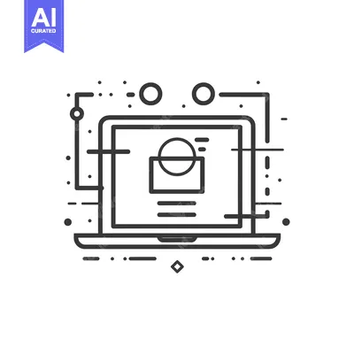Aset desain premium: Laptop with a Circle and Square on Screen and Abstract Lines