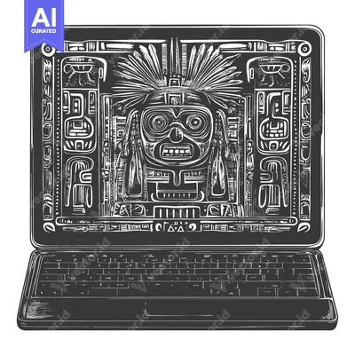 Aset desain premium: Laptop with Ancient Aztec-Style Design on its Screen