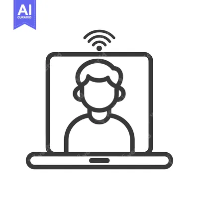 Aset premium populer: Laptop with a Person's Face on the Screen and a Wifi Signal Icon Above