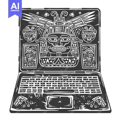 Premium design asset: Laptop with Aztec Inspired Design