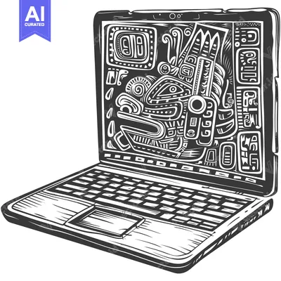 Aset desain premium: Laptop with Aztec or Mayan Design on Screen