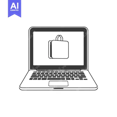 Aset desain premium: Laptop with Shopping Bag Icon on Screen