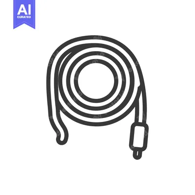 Aset premium populer: Coiled Cable Icon: Minimalist Design with Connector Detail