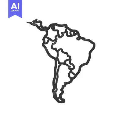Aset desain premium: A simple stylized line drawing depicting the continent of south americ