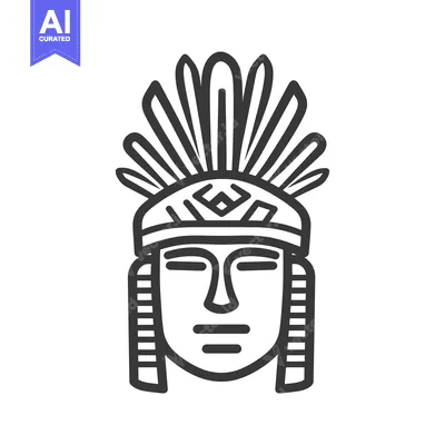 Aset premium populer: An abstract illustration depicting a stylized face with feather headdr