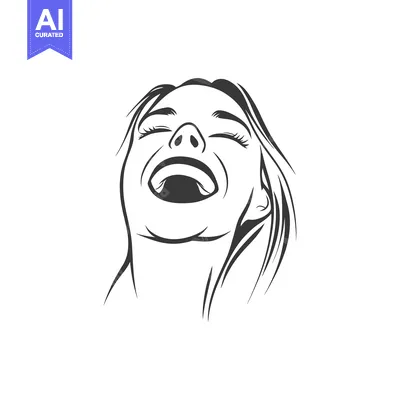 Aset premium populer: A black and white line drawing of a laughing woman