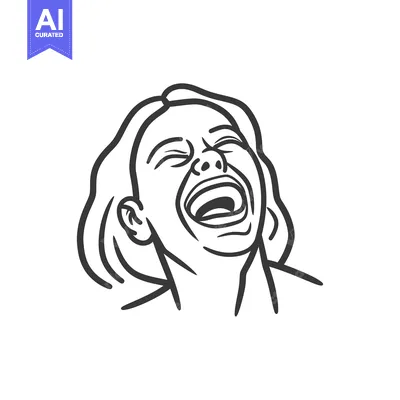 Aset desain premium: A black and white illustration showing a person laughing out loud